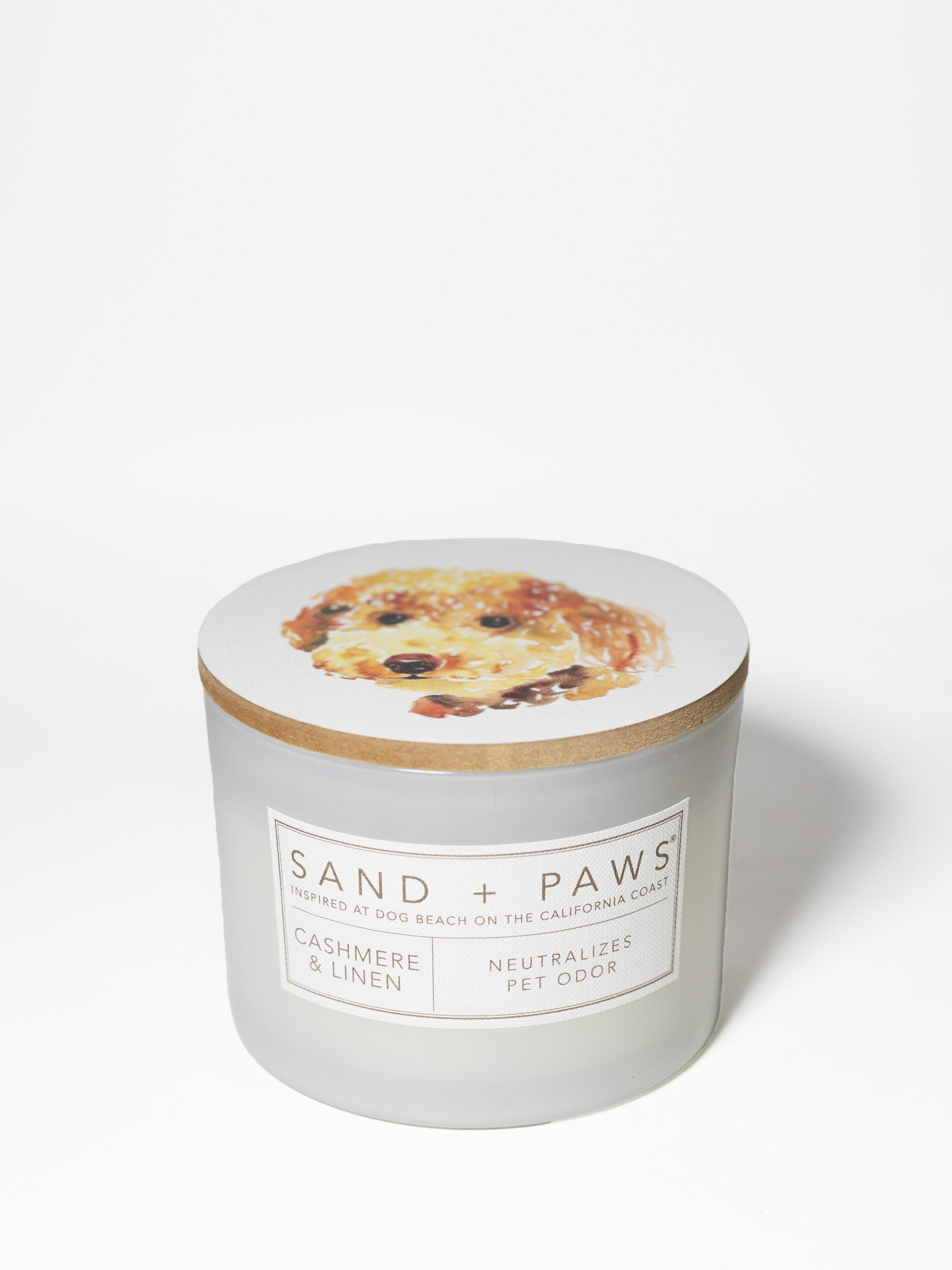 Sand + Paws Cashmere & Linen 12 oz scented candle - Fine Fragrance